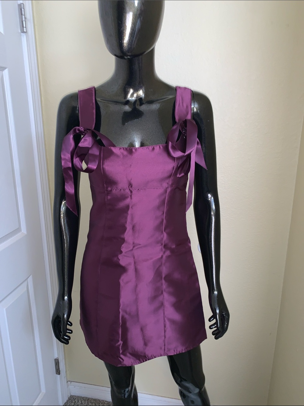 Dolls Kill Current Mood Plum Pixie Mini Dress with Bow Straps, Size Small